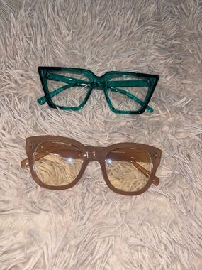 Stylish Teal Cat-Eye Glasses & Taupe Square Sunglasses Set